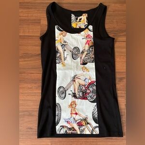 Black Sleeveless Tank Top with Vintage Graphic Design